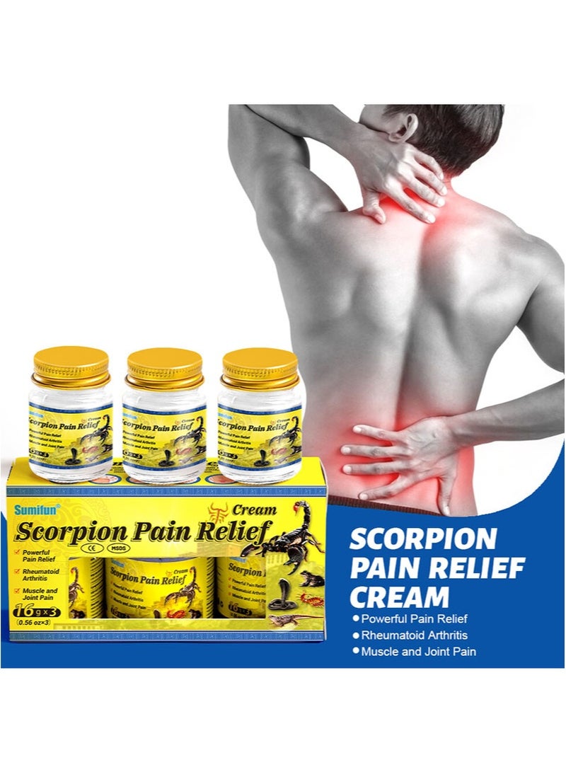 سوميفون مجموعة كريمات مسكنة للألم من Scorpion مكونة من 3 قطع تركيبة عشبية طبيعية متعددة التأثيرات مهدئة للألم لطيفة ولا تسبب تهيجًا مناسبة لإجهاد العضلات وآلام المفاصل (16 جم + 16 جم + 16 جم) - Image 1